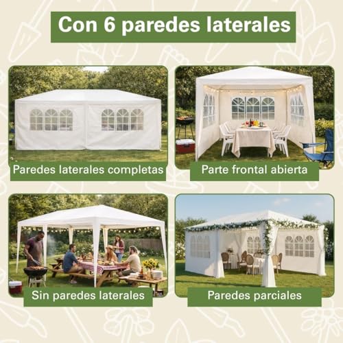 Pabellón de jardín Kinzo carpa blanca para bodas y comuniones con 6 paredes de 3x6m 8