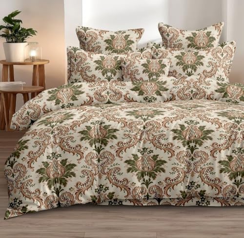 Image of DECOR2ADMIRE 300 TC Super King Size Glace Cotton Printed Bedsheet with 2 Pillow Covers - 108 inch x 108 inch (275cm x 275cm) - Available in Multiple Elegant Designs (Royal Floral)