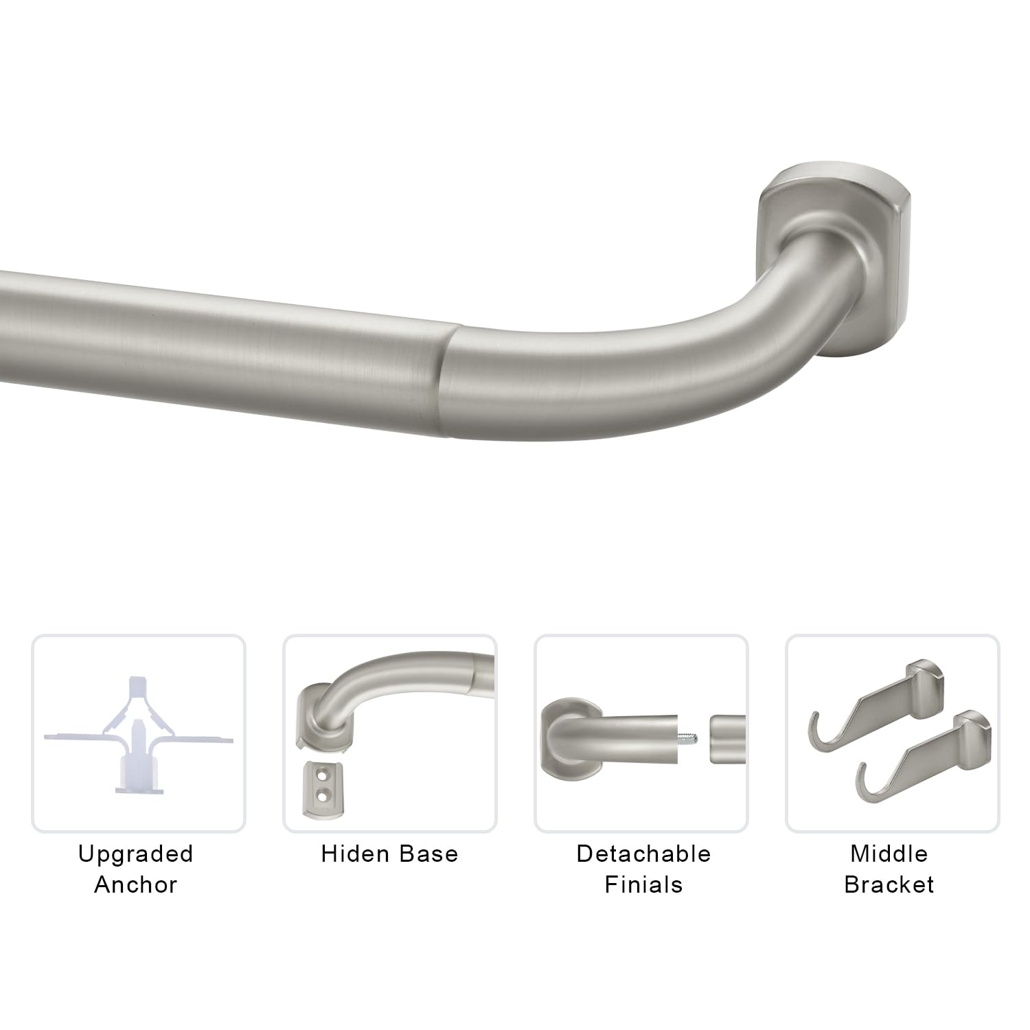 Aste Per Tende Avvolgibili In Alluminio Nichel Opaco, Confezione Da 2, Diametro 2 Cm, Regolabili Da 71 A 122 Cm, Con Staffe E Terminali - 3