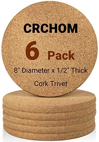 CRCHOM 6 Pack Cork Trivet Set 8" Diameter x 0.5" Thick Round Cork Hot Pads for Dishes, Pots, Pans and Plants
