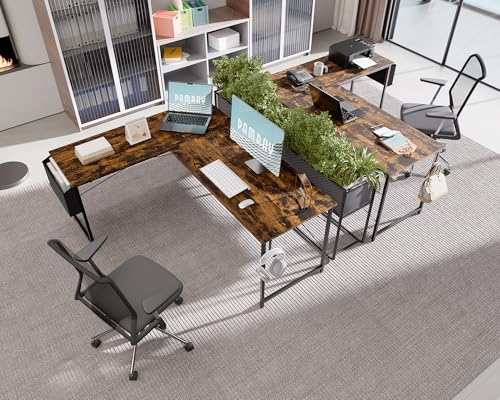 Image of Pamray 64.5 Inch Reversible L Shaped Gaming Desk Large Corner Computer Desk with Storage Bag Home Office Table for Writing Study Vintage