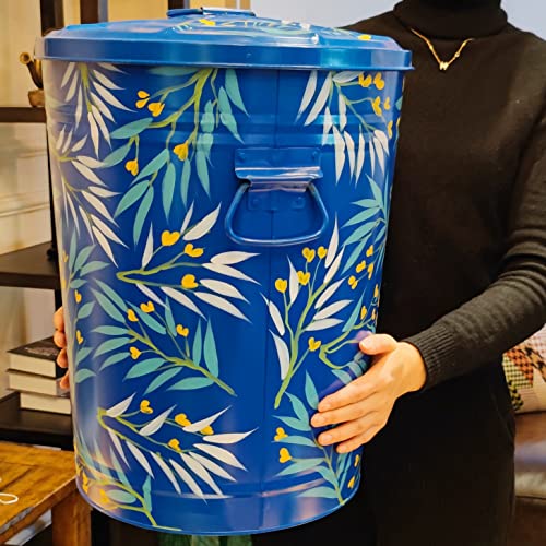 HOZUSO Hand Painted Metal Trash Can with Lid