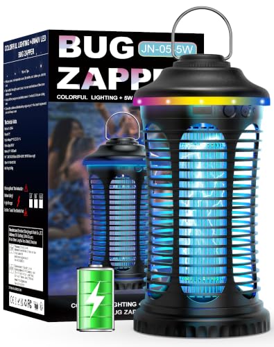 Rechargeable Bug Zapper Outdoor Indoor Mosquito Zapper Cordless with 4000mAh Battery RGB Light USB-C Charging 1/2 Acre Coverage IPX4 Waterproof Portable Fly Zapper for Camping Patio Garage