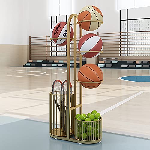 Basketbalwagen Opbergrek voor Basketbal/Tennis, Gouden Vloerstandaard Organizer voor Sportuitrusting voor… - Image 6