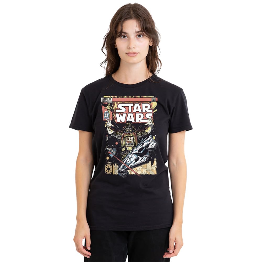 Star Wars Women's Black Retro Vader Falcon Comic T Shirt in Size XL, Sports Direct