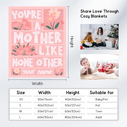 Personalized Mothers Day Blanket Gifts with Name - 60x80 Inches Soft Cozy Throw for Festivals Holidays - Pink Blankets for Mom