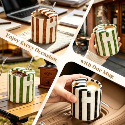 Taza de Cerámica Verde de 10oz con Raya Vintage miniatura 7