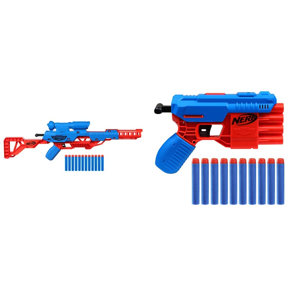Nerf Alpha Strike Wolf Lr-1 Blaster Targeting Scope 12 Official Elite Darts Breech Load+ Alpha Strike Fang Qs-4 Blaster,4-Dart Blasting Fire 4 Darts in Row,10 Official Elited - (Set of 2 Toys), Blue
