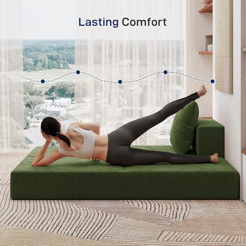 Image of Living&Giving Cloud Sectional Couch for Living Room, Modular Boneless Couch with 1 Ottoman, Middle-seat Can Be Combined with Modular Sofa, Customizable Layout for Any Space, Green