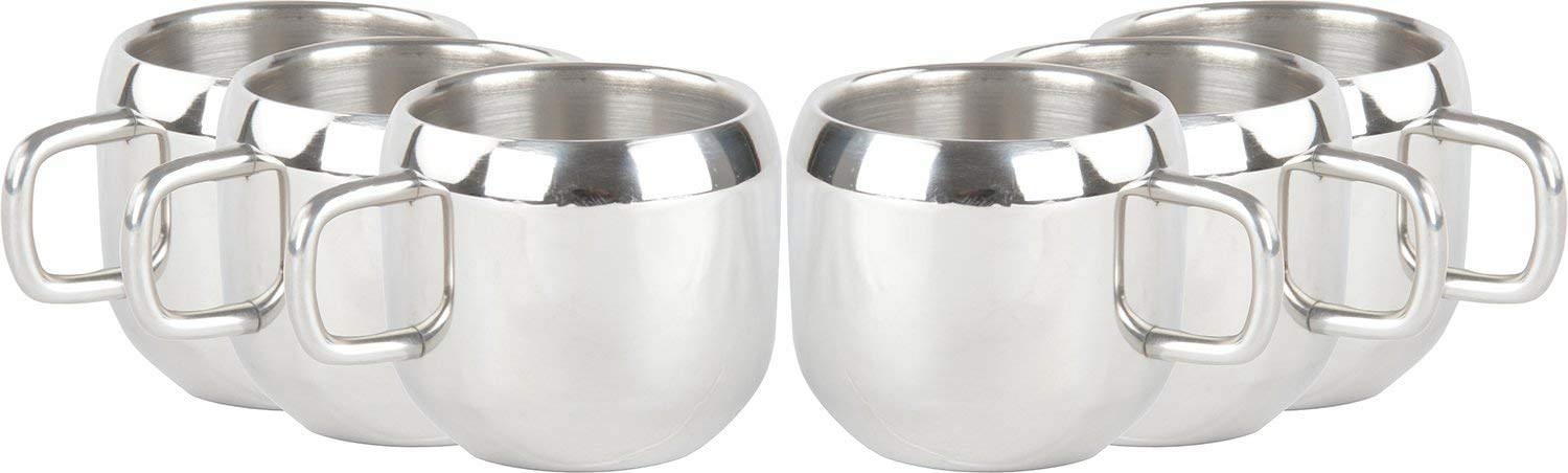 PMJ Enterprises Double Wall Premium Steel Apple Tea & Coffee Cups,Set of 6, 100 Ml