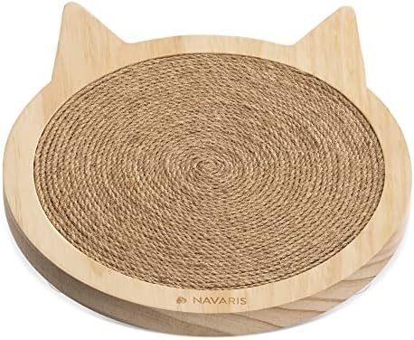 Navaris Cat Scratching Board - Cat Shaped Indoor Scratch Pad - Wood and Sisal Scratcher Mat for Cat's Claws - Scratching Surface for House Cats