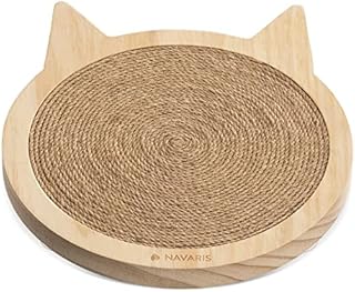 Navaris Cat Scratching Board - Cat Shaped Indoor Scratch Pad - Wood and Sisal Scratcher Mat for Cat's Claws - Scratching Surface for House Cats