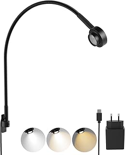 acegoo Lámpara de Lectura Pared de LED Flexible Regulable Cama, 2700K/4000K/6000K/Ámbar, con Interruptor Luz Lectura, Cabezal de Lámpara Giratorio Negro (1 pack)