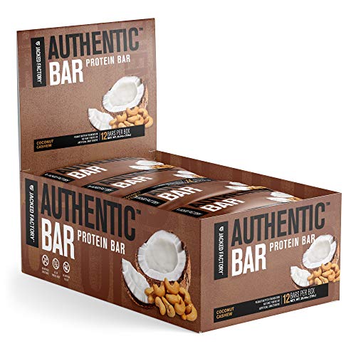 Authentic Bar Coconut Cashew Protein Bars - Tasty Meal Replacement Energy Bars w/ 14g Whey Protein Isolate, Natural Sugars from Pure Honey, Healthy Fat Cashew Butter Foundation - 12 Pack