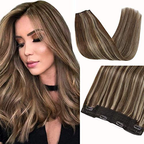 Sunny 16" Halo Remy Hair Extensions Dark Brown with Caramel Blonde 80g Real Remy Human Hair