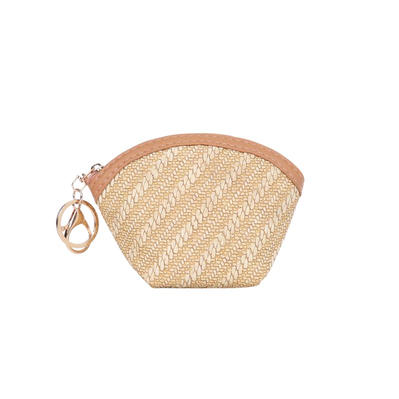 Small Vegan Leather Coin Pouch for Women | Mini Zipper Wallet with Keyring | Single Compartment Essentials Holder Color-Beige-image-5