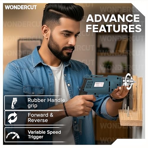 Image of WONDERCUT 550W, Electric Drill WC-EDRF10-B, 100% Copper Motor, 2800 RPM, 10 mm Chuck, Forward /Reverse with Variable Speed Control & 1 Pcs Pro Drill Bit (Blue & Black)