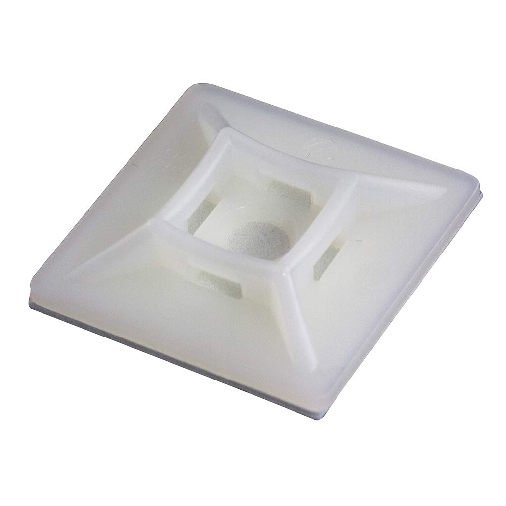 UKCable-Ties 100 Pack - Self Adhesive Cable Tie Bases 28mm x 28mm Natural/White