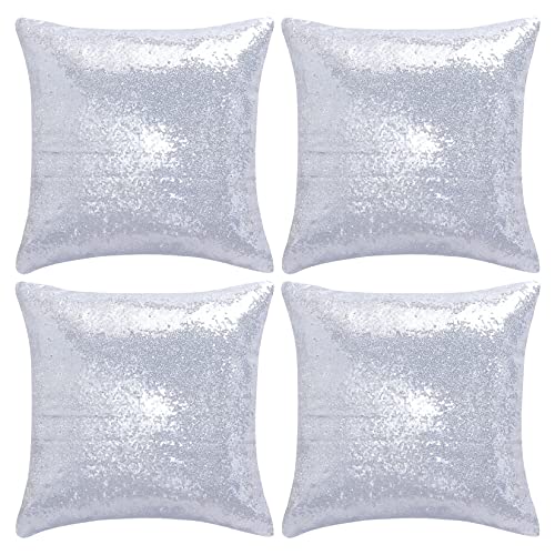Miayon Silver Square Sequin Decorative Throw Pillow...