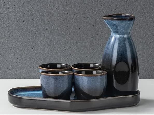 Sake Cup Set,Gift for Beer Cup,Traditional Sake Set, Ceramic Sake Set,Traditional Porcelain Japanese Pottery Hot Saki Drink, 6Pcs Include 1 Sake Bottle 1Tray 4 Cup,for FA