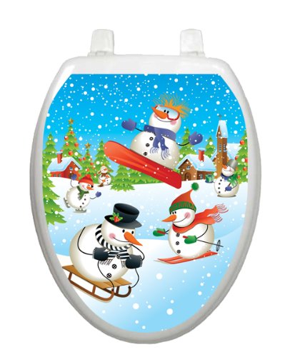 Toilet Tattoos Snow Days Christmas Winter Toilet Seat Decal, Elongated