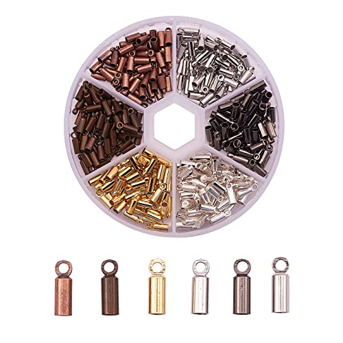 LiQunSweet 300 Pcs 6 Colors Brass Glue-in Leather Cord End Caps Terminators Barrel End Tip with Loop Ring for Bag Pendant Earring Choker Tassel DIY Jewelry Making