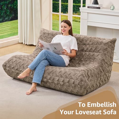 Image of Hobestluk Large Bean Bag Chair Faux Fur BeanBag Couch for Living Room | Brown Chevron, Loveseat,Ergonomic Design,Memory Foam,Anti-slip Bottom,No Assembly Required,Decorative Style for Living Room