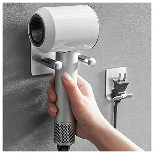 HaloVa Hair Dryer Holder, Wall Mount Drill-free Hair Dryer Rack, Multifunctional Premium Hair Blower Storage Organizer for Bathroom Washroom, Silver