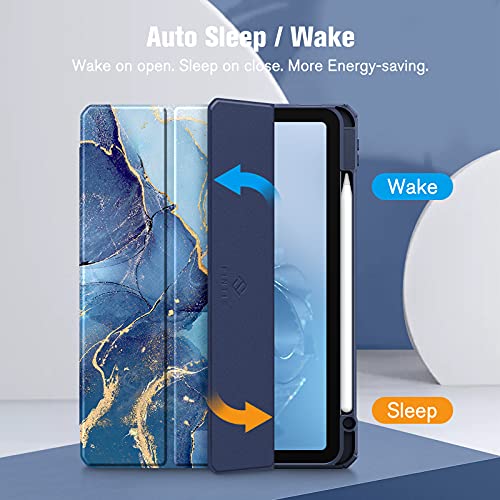 Fintie iPad Air 11インチ ケース M3 (2025 第7世代) / M2 (2024 第6世代) / Air 5/4 ケース 2022/2020 10.9 インチ 透明バックカバー Apple Pencil 収納可能 ワイヤレス充電対応 三つ折スタンド スリープ機能 軽量 薄型 傷つけ防止 PU合成レザー TPU(柄 X マーブルブルー)