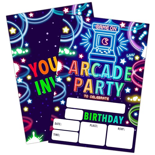 Invitaciones de cumpleaños de videojuegos con sobres para fiestas sin mensajes borrosos