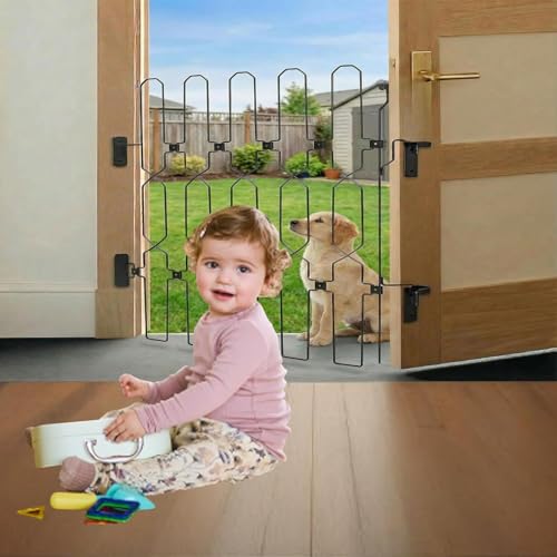 28.4 inch Retractable Pet Door, Adjustable Metal Gate, Front Door Safety Dog Door, RV Retractable...