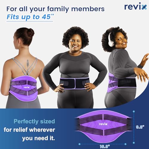 Image of REVIX Reusable Lower Back Ice Pack Wrap with Compression Straps, Adjustable Gel Ice Pack for Back, Lumbar, Sciatic Nerve, Post-Workout Recovery, Soft Plush Lining, Purple