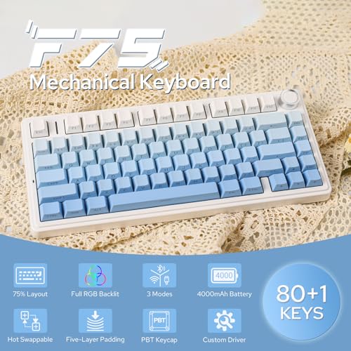 Image of EPOMAKER x Aula F75 Gasket Mechanical Keyboard, 75% Wireless Hot Swappable Gaming Keyboard with Five-Layer Padding&Knob, BT /2.4GHz /USB-C, RGB (Blue Gradient, LEOBOG Reaper Switch)