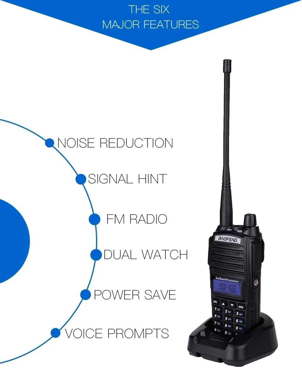 Walkie Talkie Baofeng UV-82 | Potencia 3W-5W, Batería 2800mAh, Radio FM, VOX Manos Libres, 128 Canales, Programable por PC | Ideal para Profesionales y Actividades al Aire Libre (Solo Radio)