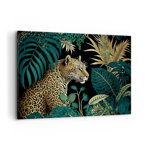 Deco Cadre Décoration Salon Léopard Jungle Tropical Moderne Impression sur Toile 120x80cm Image Tableau Decoration Murale Chambre Horizontal Art Wall Grand...