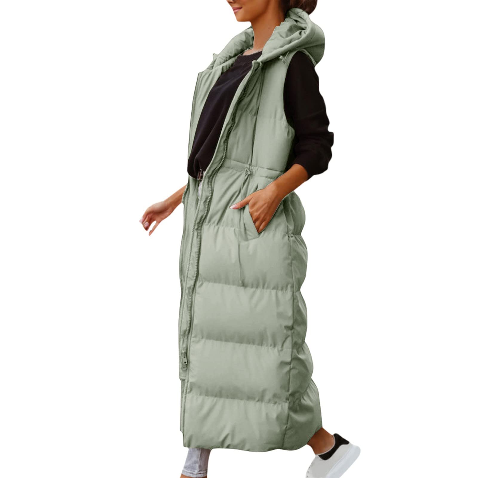 Damen-Daunenjacke, ärmellos, mit Kapuze, lange Jacke, ohne Ärmel, Fleece, warm, Herbst, warme Daunenjacke, ohne Ärmel, Sherpa, Waistcoat, Parka, Outdoor-Kleidung, Winter, gepolstert, mit