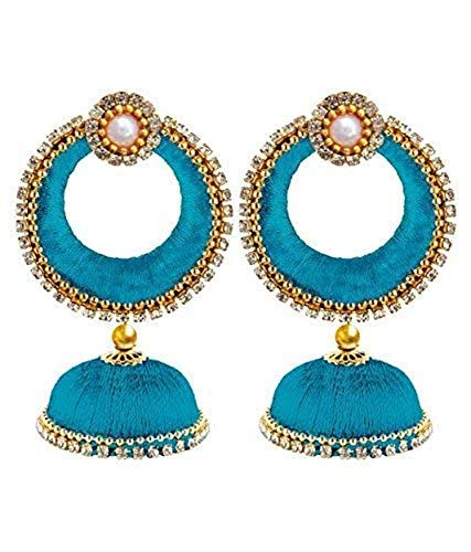GOELX Silk Thread Designer Turquoise Blue Earring Jhumki Set for Women (B07JBXTYC4) Amazon Price History, Amazon Price Tracker