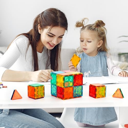 FNJO Magnetic Tiles, 110PCS Magnet Building Set, Magnetic Building Blocks, Construction STEM Learning and Playing Toys for Kids, Montessori Toy for Preschool Boys Girls - 1
