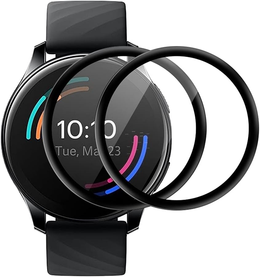 VIESUP [2Pack] for OnePlus Watch Full Coverage Screen Protector - Black Silk Full Coverage HD Clear Soft Screen Protective Film for OnePlus Watch