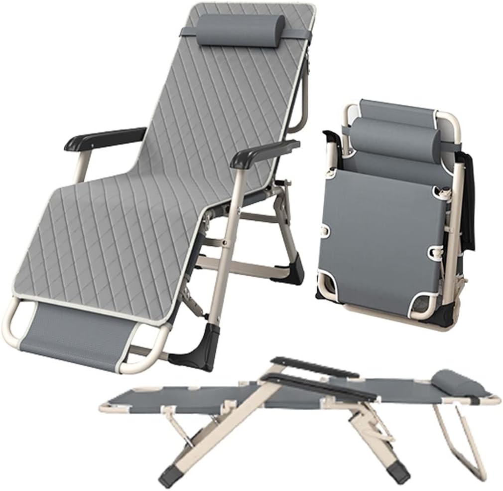 Portable Folding Adult Bed,Camping Cot 5-Position Folding Camping Cot with Handrail - Relaxing Lounger Bed with Mattress, Pillow - Portable and Compact Cot for Outdoor Backpacking, Sleepin