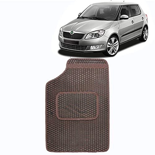 Image of Kingsway Dotted Design Car Floor Foot Mats Universal Fit for Skoda Fabia, Model Year : 2007-2014, Water and Dustproof, Color Brown, Set of 5 Pieces