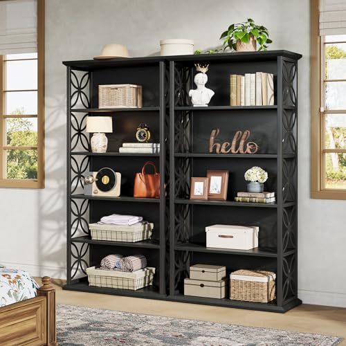 Image of Tribesigns 6-Tier Tall Bookshelf Set of 2, 71 inch Industrial Bookcase with Metal Frame, Freestanding Open Storage Shelves for Home Office, Living Room, Bedroom