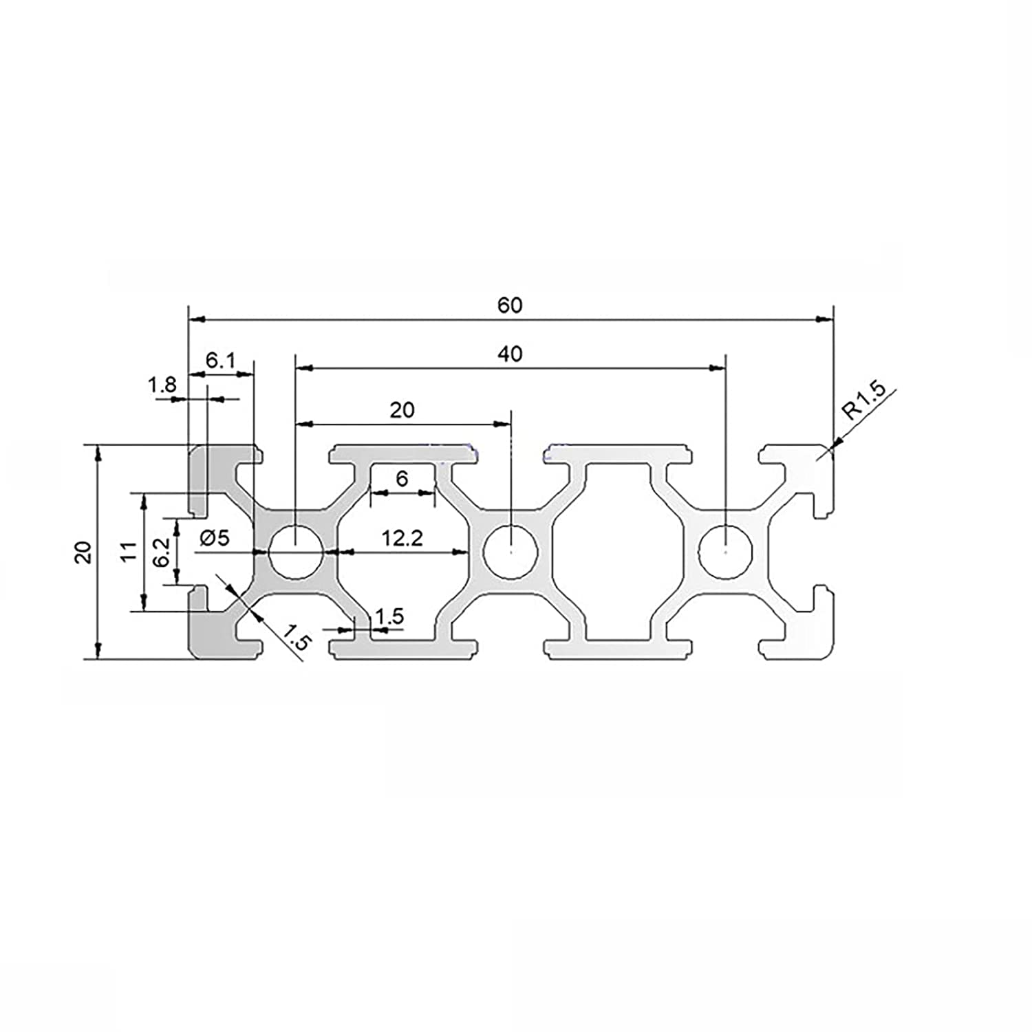 Extrusión de aluminio 2060 de 300 mm de longitud, ranura en T, negro, (2 unidades/paquete) Perfil de aluminio de 20 mm x 60 mm, marco anodizado estándar europeo para piezas de impresora 3D y