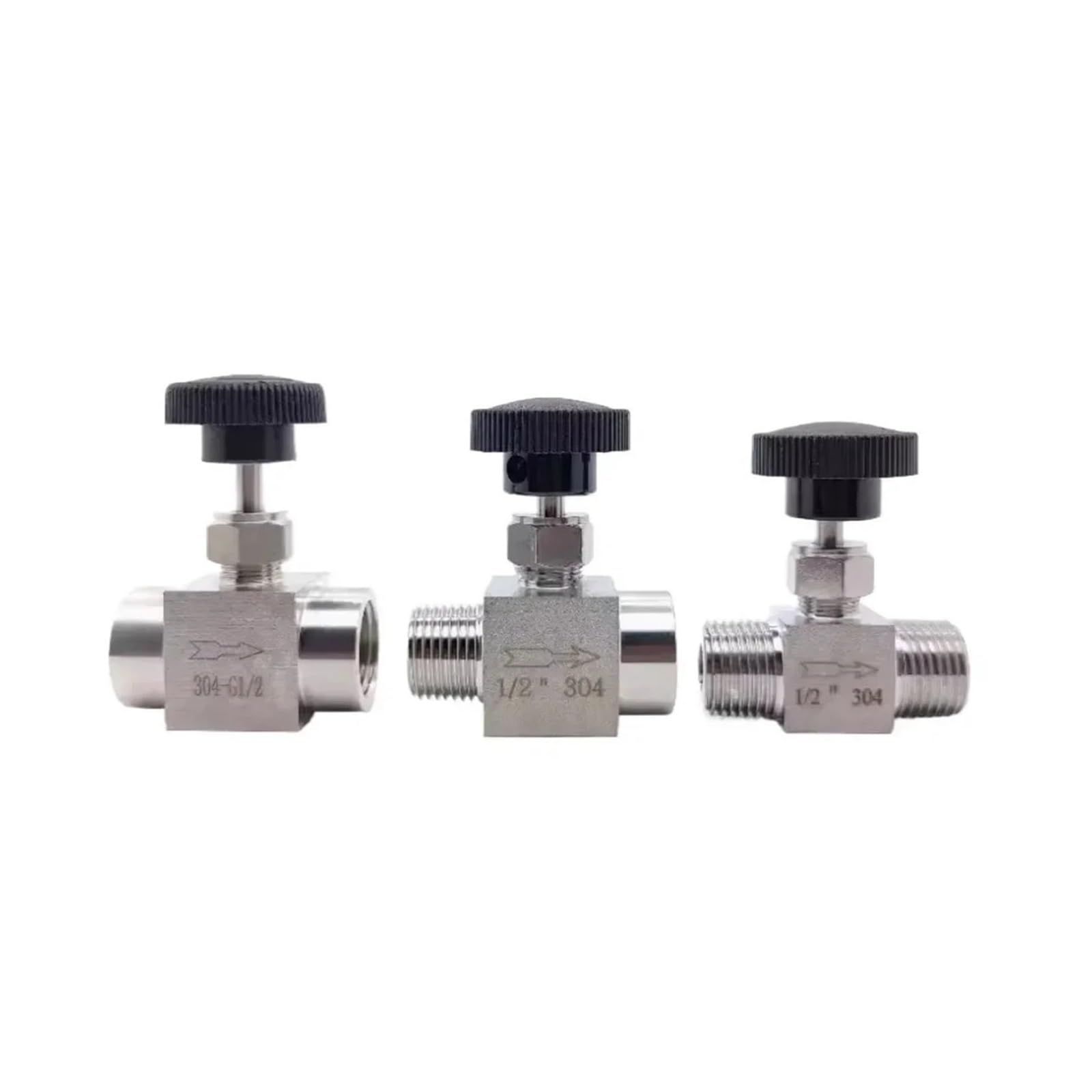 Valvola a spillo dritta/a gomito da 1/8" 1/4" 3/8" 1/2"BSP NPT maschio femmina in acciaio inossidabile 304, controllo del flusso, acqua e olio(3/8",BSP_STRAIGHT_M-M 304)