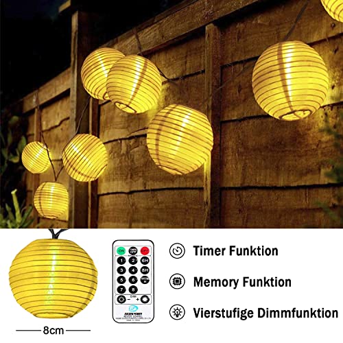 LED Lampions Lichterkette Außen Strom, 6M 30Led Erweiterbar 8 modi Lichterkette Lampion mit Fernbedienung Memoryfunktion Timer Stecker Laterne für Weihnachten Terrasse Balkon Garten Deko Warmweiß