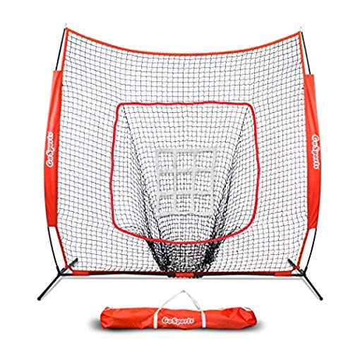 GoSports 7'x7' Baseball & Softball Bow Frame Practice Net with Bonus Strike Zone & XTRAMAN Dummy Batter Pitching Kit
