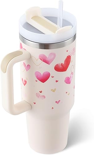 Miniatura 1 de Ochapa Vaso de 40 onzas para el Día de la Madre con asa y tapa de pajita, aislado de acero inoxidable, soporte para taza de café al vacío, apto para