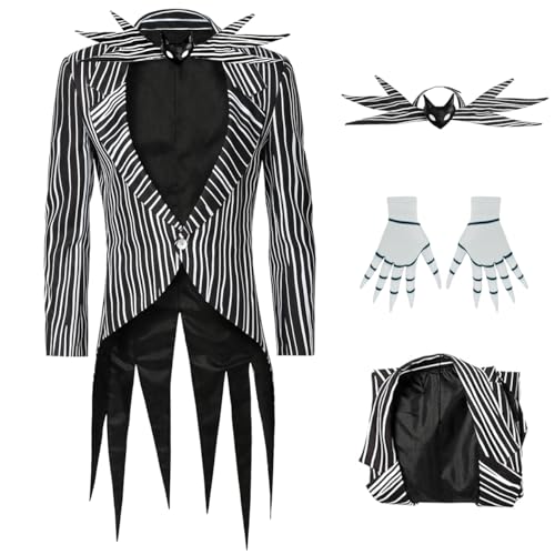 LILLIWEEN Mens Jack Costume Nightmare Cosplay Stripe Jacket Pants with Bowtie L
