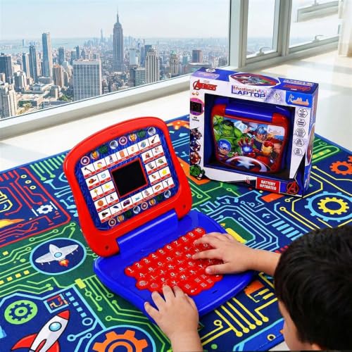 Image of Marvel Avengers Theme Educational Laptop for Kids - Interactive Pre-School Learning Toy with Screen, Music,Alphabet & Number Keys-Fun Educational Gift for Boys & Girls 3+ Years (Red & Blue)
