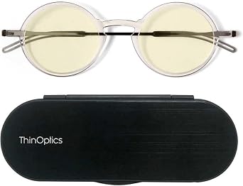 ThinOptics Blue Light Round Reading Glasses - Slim Portable Reading Glasses - Clear 1.0x